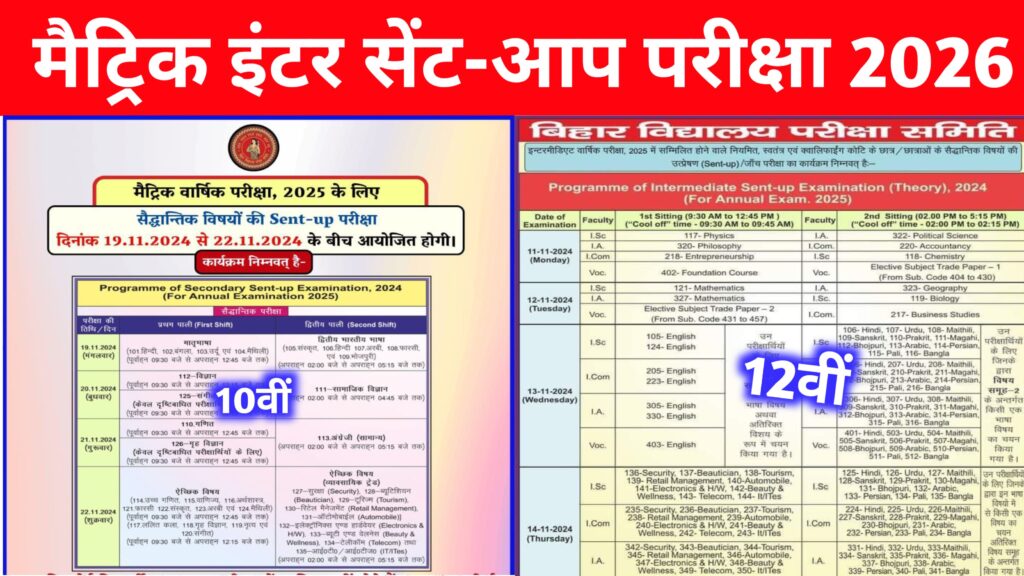 bihar board 10th 12th Sent Up Exam Routine 2025: