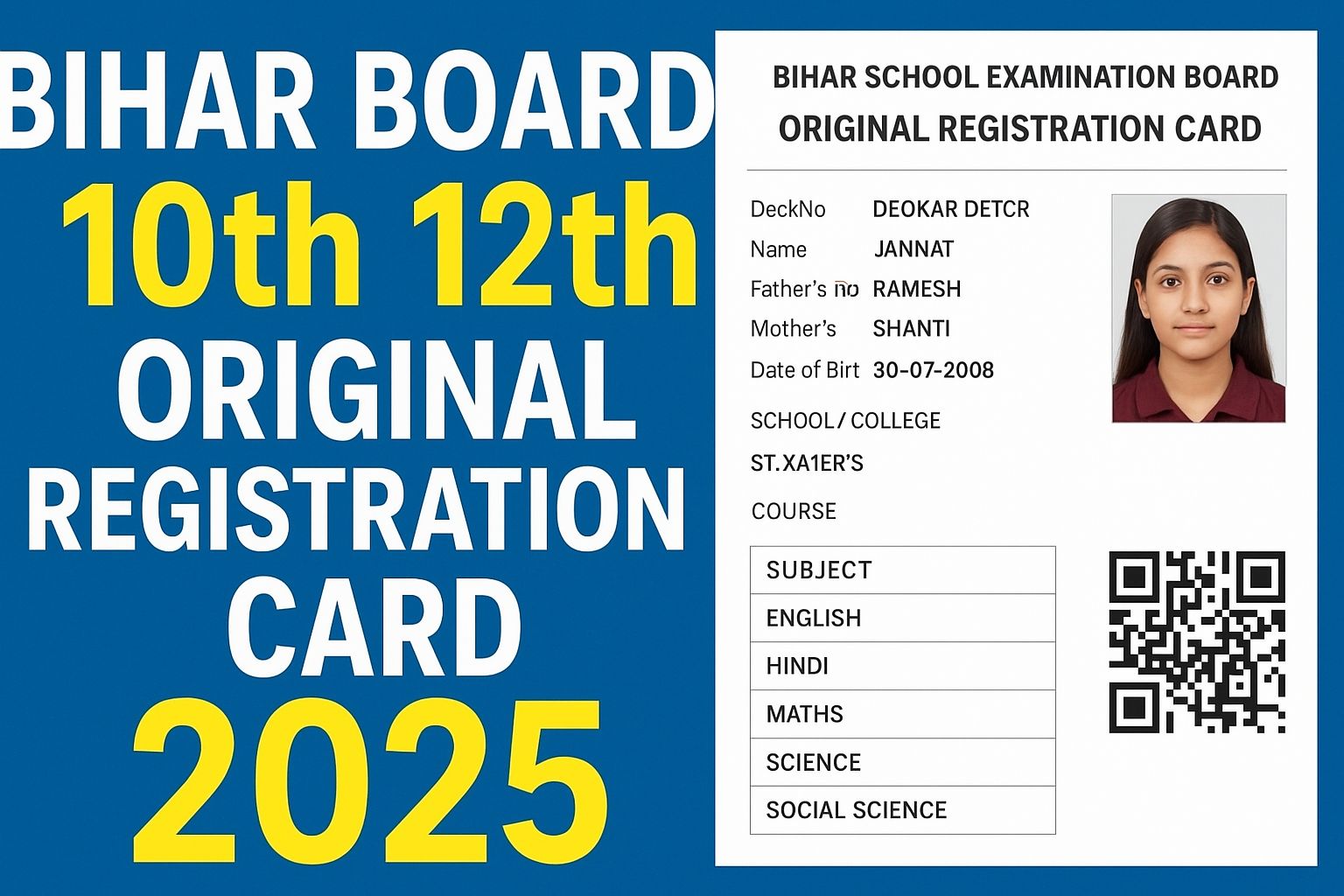 Bihar Board 10th 12th Original Registration Card Out 2026: