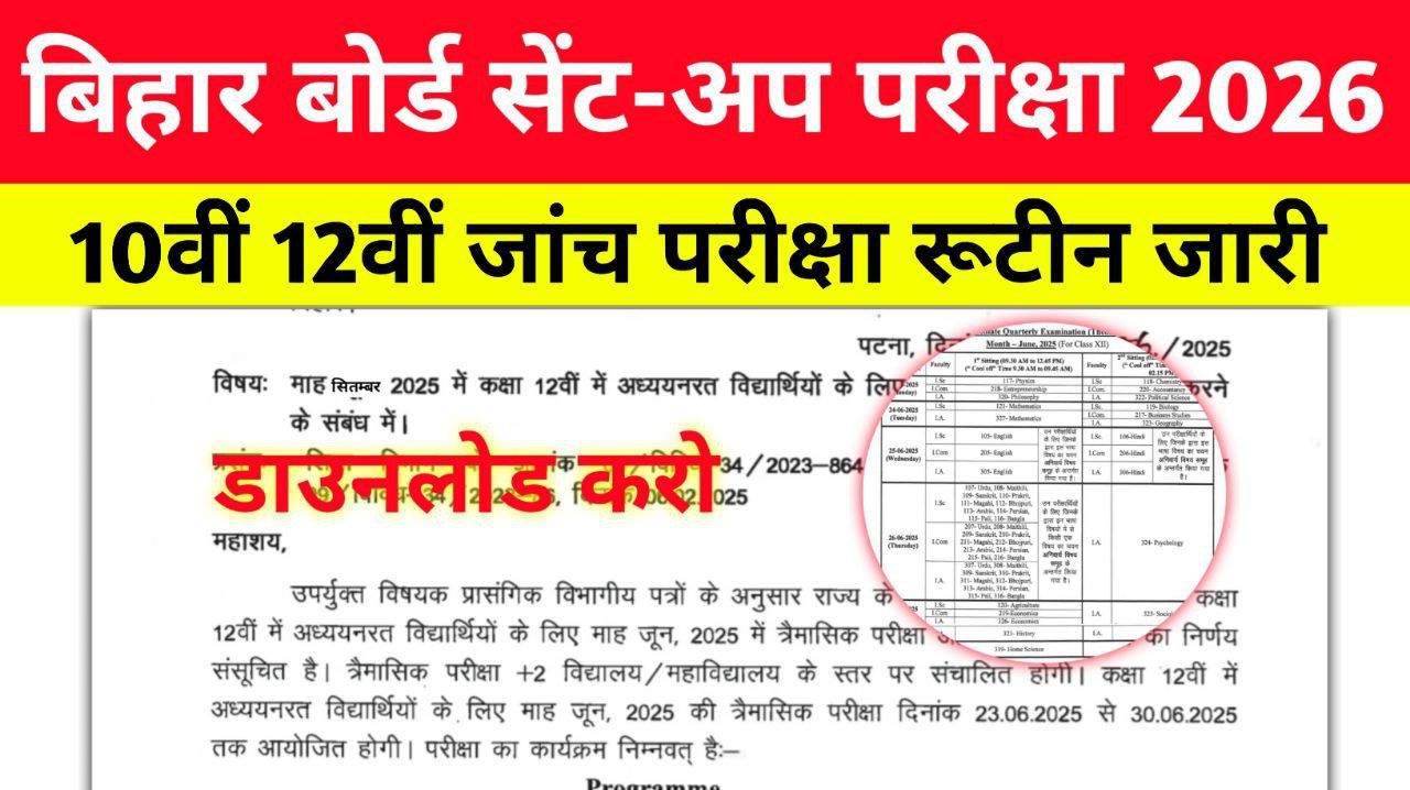 Bihar Board 10th 12th Sent Up Exam 2026 Routine Out: