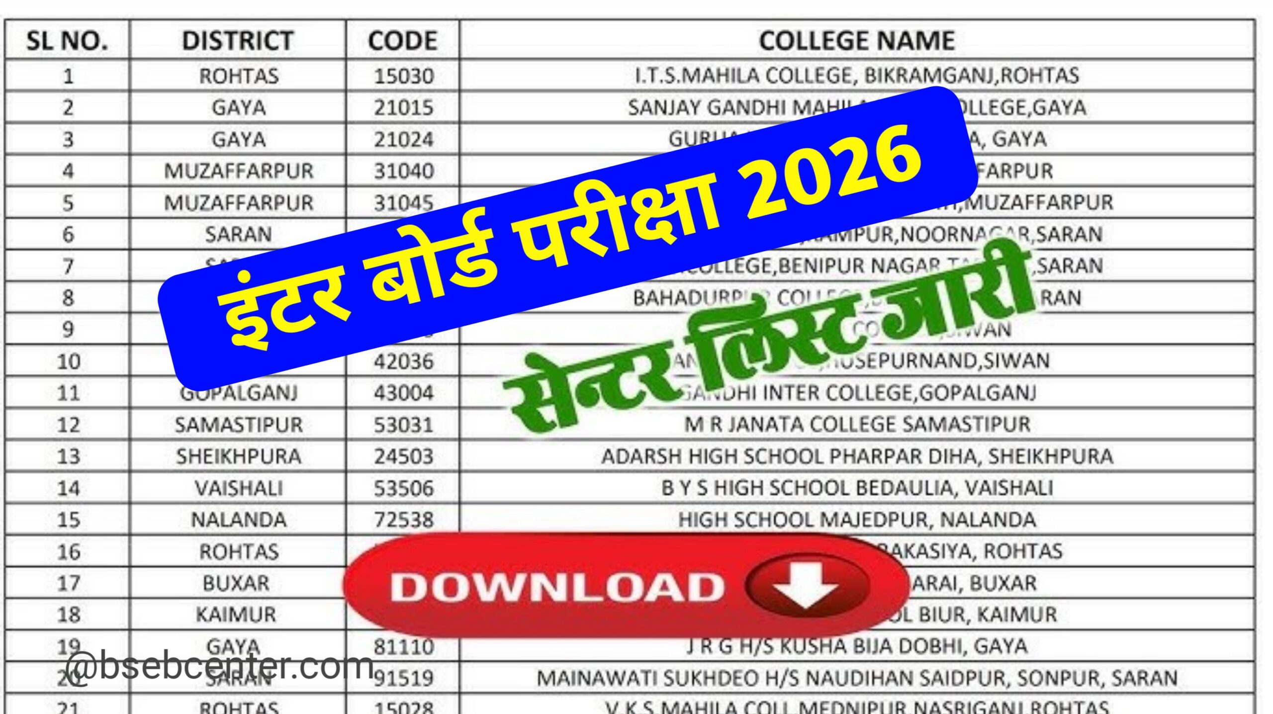 Bihar Board 12th Center List Download 2026: