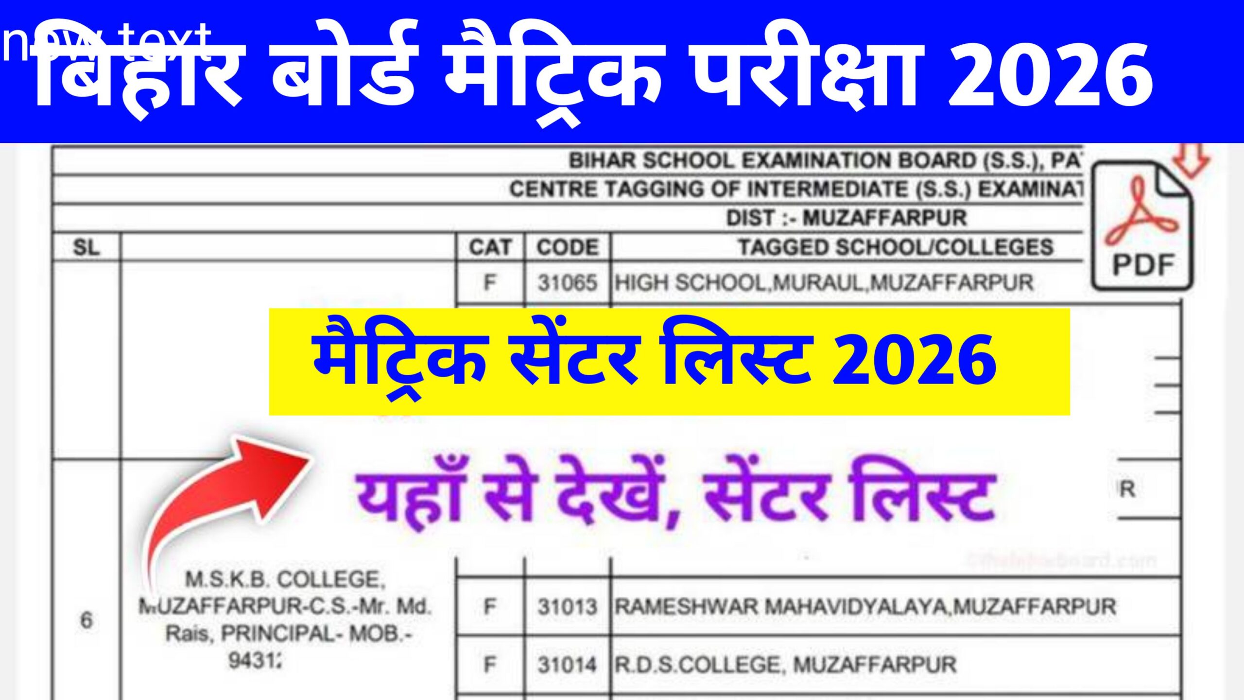 Bihar Board 10th Exam Center List Download 2026: