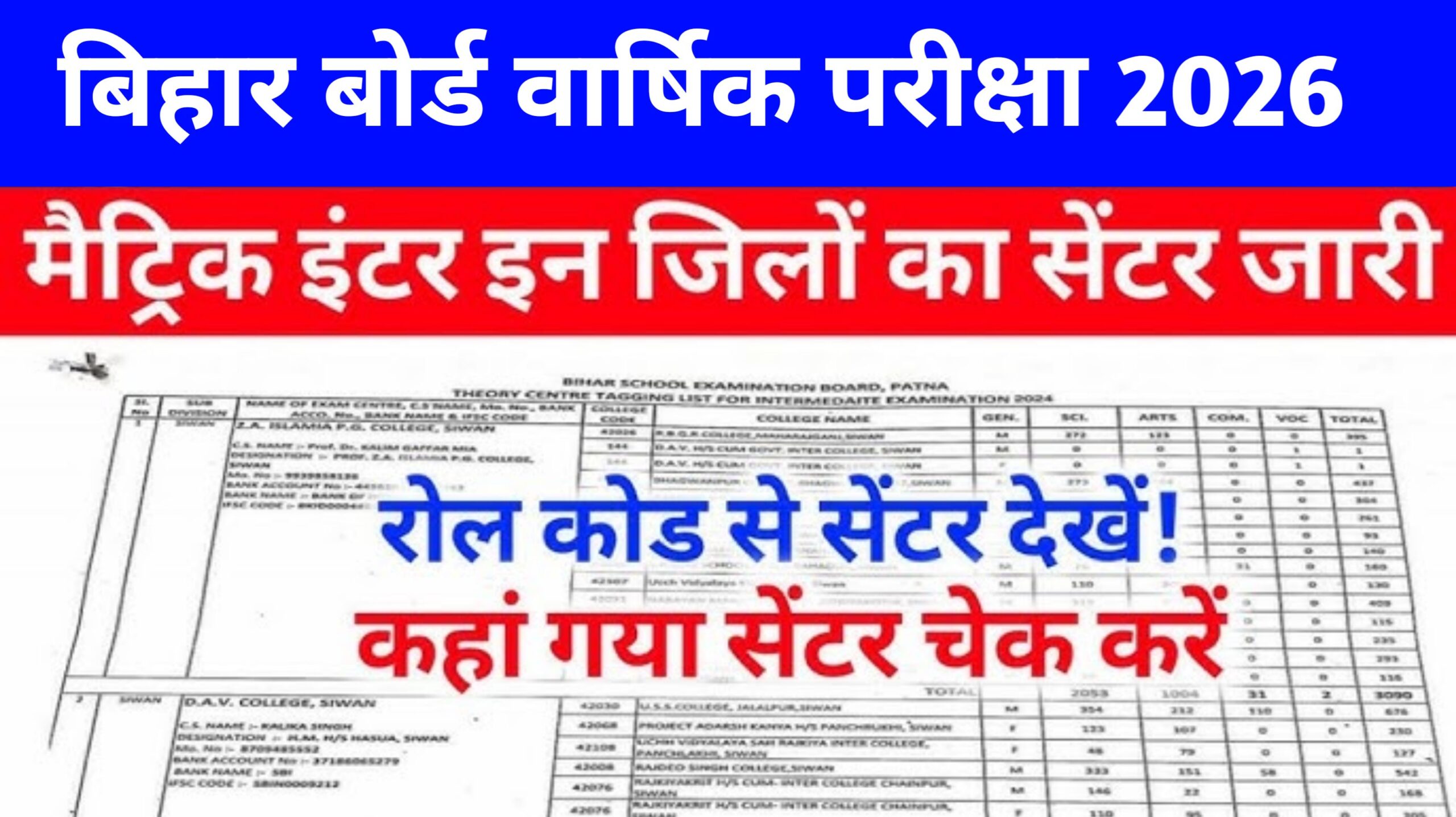 Bihar Board Inter Exam Center List Check Link 2026: