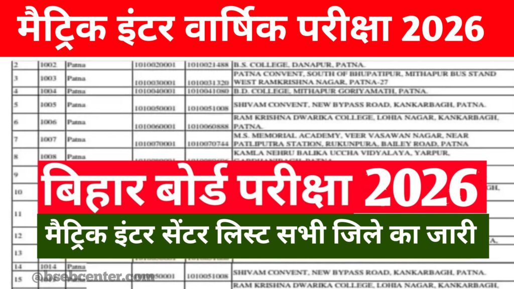 Bihar Board 10th 12th Center List 2026:
