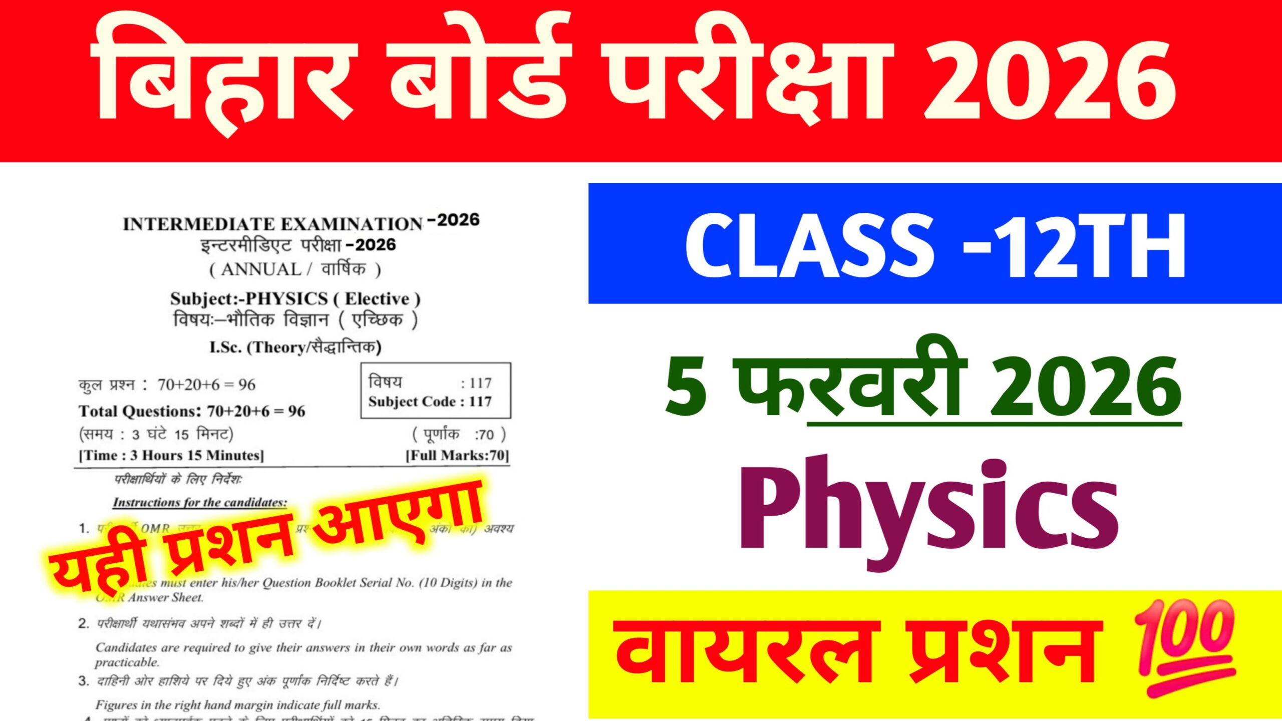 Bihar Board 12th Physics Viral Question Paper 2026: