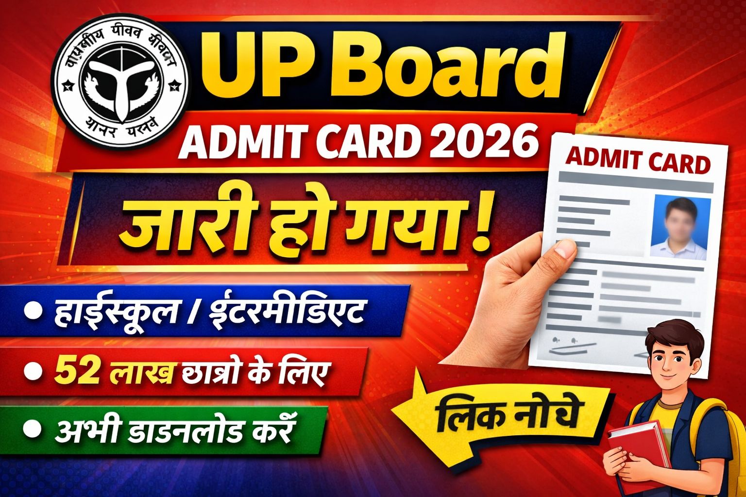UP Board Class 10th 12th Admit Card 2026 Download: